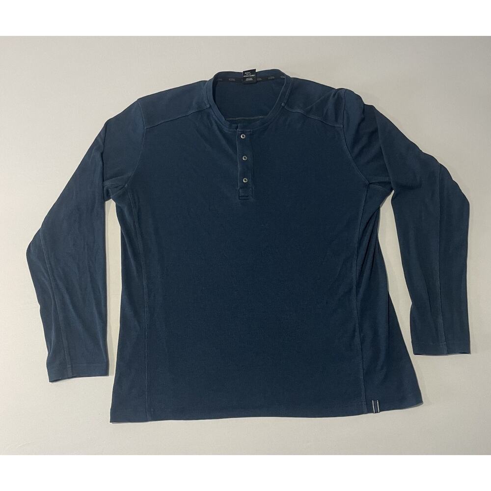 KUHL Henley Shirt Mens XL Blue Long Sleeve Performance Stretch Style‎ 7386